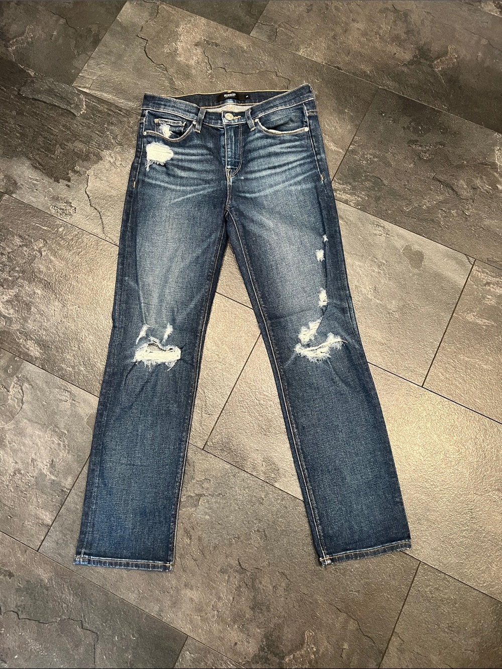 Hudson Women's Distressed Straight Jeans - Dark Blue
